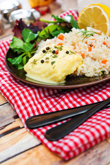 Andalusian fish, saffron rice with vegetables