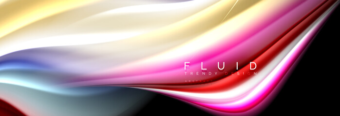 Abstract liquid colorful banner. Trendy wavy dynamic design. Fluid color shapes.
