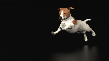 Jack russel terrier running with wide open legs 3d illustration
