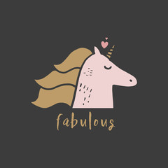 Cute hand drawn girl unicorn pastel nursery art