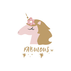 Cute hand drawn girl unicorn pastel nursery art