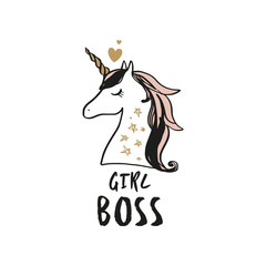 Cute hand drawn girl unicorn pastel nursery art