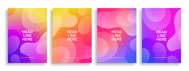 Set of colorful covers with liquid forms. Wavy shapes with gradient. Modern design. Eps10 vector