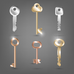 A set of various metal shiny keys, apartment keys, security