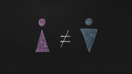 Male symbol is not equal Female, chalkboard sketch