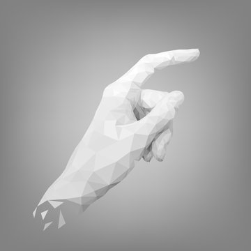 White Polygonal Human Hand, Index Finger, Triangular Origami