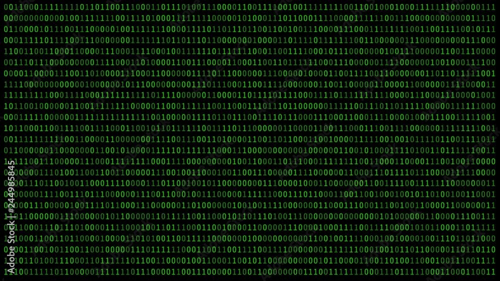 Wall mural 01 or binary numbers on the computer screen on black monitor background metrix, digital data code in