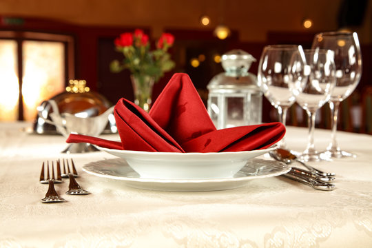 Table background and restaurant interior 