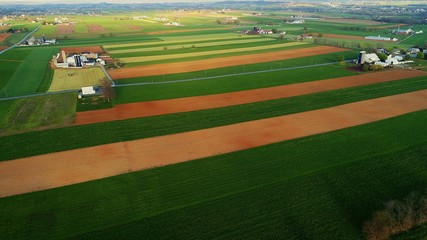 Aerial View of Amish Countryside Seen by Drone