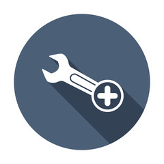 Spanner icon with add sign. Spanner icon and new, plus, positive symbol. Vector illustration