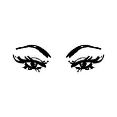 Eyes and yelashes logo. Stylized hand drawn art