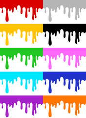Set of seamless horizontal patterns of flowing paint in different colors on a white background.