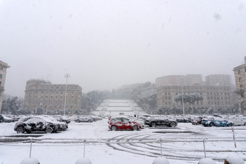 GENOA, ITALY - JANUARY 23 2019 - Town under the snow