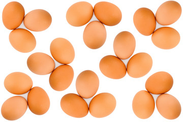 Raw and boiled three brown eggs easter concept