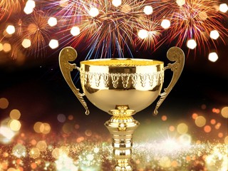 Golden trophies object on background