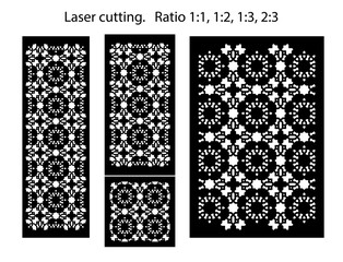 Set of decorative vector panels for laser cutting. Template for interior partition in arabesque style. Ratio 1:1,1:2,1:3,2:3