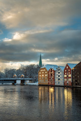 Winter time in Trondheim, old magazines by Nidelva river.