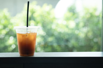 Close up ice long black coffee
