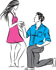 MAN ASKING WOMAN TO MARRY HIM VECTOR ILLUSTRATION