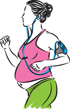 recommend clip art: fitness pregnant woman listening music vector illustration