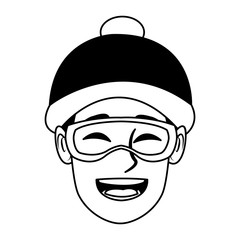 Man with googles and winter hat in black and white