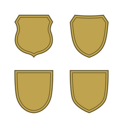 Shield shape gold icons set. Simple flat logo on white background. Symbol of security, protection, safety, strong. Element badge for secure protect design emblem decoration. Vector illustration