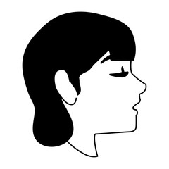 Young woman face cartoon in black and white