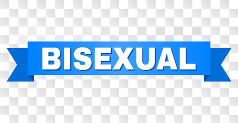 BISEXUAL text on a ribbon. Designed with white title and blue stripe. Vector banner with BISEXUAL tag on a transparent background.
