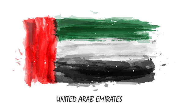 Realistic watercolor painting flag of United arab emirates ( UAE ) . Vector