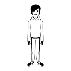 Woman with winter clothes cartoon in black and white