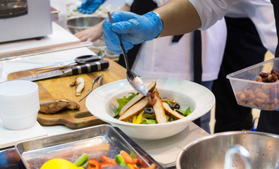 Chef cooking food in the kitchen, Chef preparing food