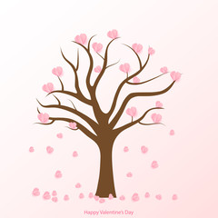 Fototapeta na wymiar Happy Valentine's day card with tree and paper cut hearts. Vector