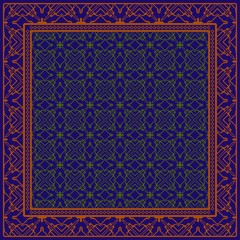 Decorative Pattern With Geometric Decoration. Symmetric Pattern . For Print Bandanna, Tablecloth, Fabric Fashion. blue, brown color