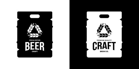 Modern craft beer drink isolated vector logo sign for bar, pub, store, brewhouse or brewery. Premium quality keg logotype emblem illustration set. Brewing fest fashion t-shirt badge design bundle.