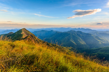 Obraz premium Khao Chang Phuak Mountain, Beautiful Mountain with grass field in Thong Pha Phum National Park, Kanchanaburi, Thailand.