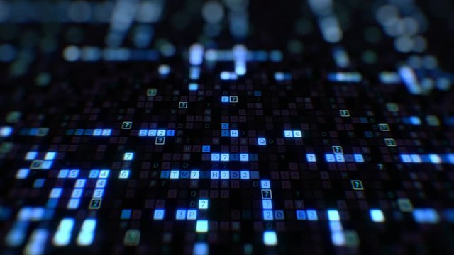 Beautiful Digital Code Hexadecimal Big Data Blue Color Moving on Screen Seamless. Changing Symbols Glowing Looped 3d Animation. Futuristic Business Information Technology Concept. 4k UHD 3840x2160