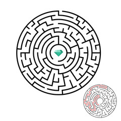 Vector illustration of maze labyrinth with diamond in flat style.