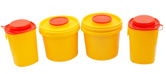 medical plastic containers over white