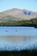 Water Sports on Padarn lake in Llanberis with Snowdonia in the background 