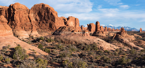 Garden of Eden Panorama inside Arches at Arches National Park. Located in South Eastern Utah, north of the City of Moab.