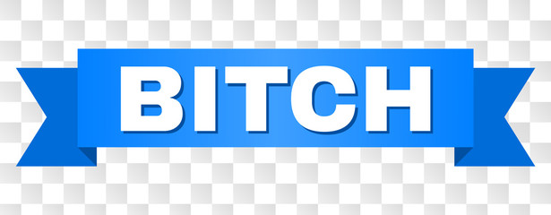 BITCH text on a ribbon. Designed with white title and blue stripe. Vector banner with BITCH tag on a transparent background.