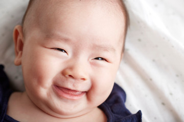 Closeup Asian baby's head expression