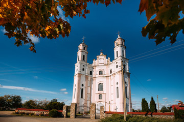 Fototapeta na wymiar Luzhki, Vitebsk Region, Belarus. Church Of St. Michael Archangel In Sunny Day