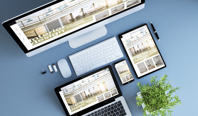 top view blue devices interior design