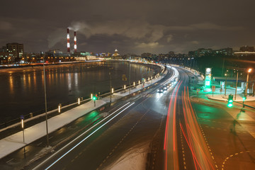 Fototapeta na wymiar Night industrial Moscow cityscape. Long exposure image.