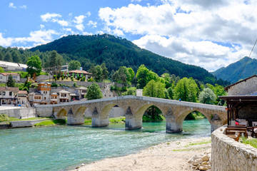 Fototapeta na wymiar The old stone bridge at Konjic, a beautiful example of Ottoman architecture.