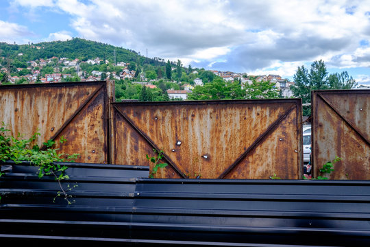 Bullet Holes In The Barriers That Bosnian Army Used As Shields To Hide From Snipers In The Cemetery Above