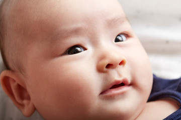 Closeup Asian baby's head expression