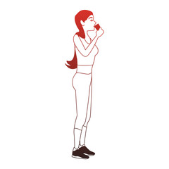 Fitness woman drinking water red lines