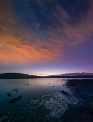Fototapeta na wymiar Milky Way galaxy above the lake. Night landscape Armenia.
